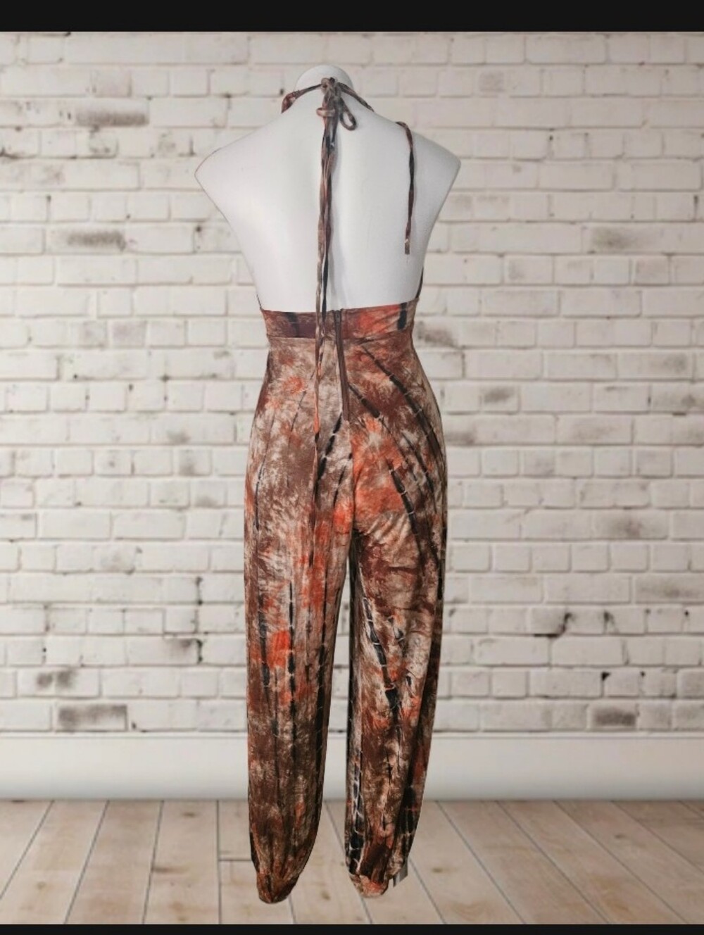 Goodtimeusa Tie-Back Halter Jumpsuit in Earthy Brown and Rust